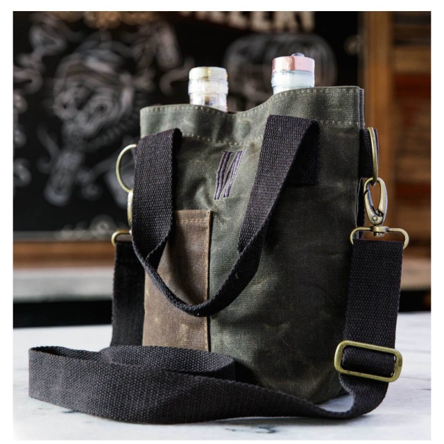Monogrammed Waxed Canvas Wine Bottle Carrier Tote Bag Picnic Canvas Bag
