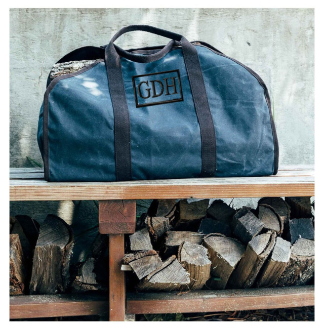 Monogrammed Canvas Log Carrier Tote Bag Utility Cabin Fire Wood Fire Pit Storage Waxed Canvas