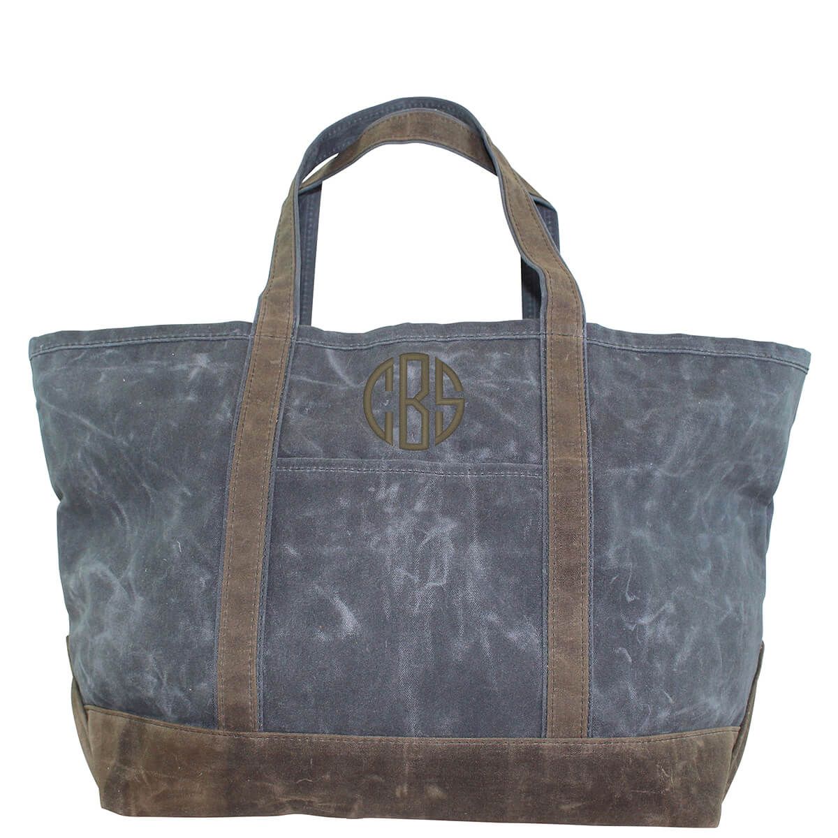 Monogrammed Large Boat Tote Waxed Canvas Travel Beach Monogram