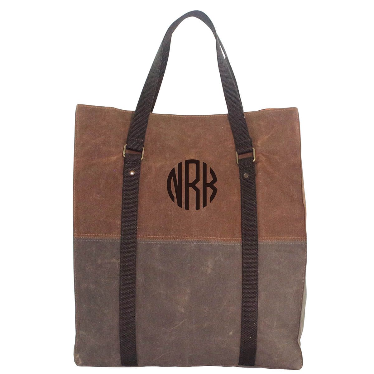 Monogrammed Waxed Canvas Travel Voyager Tote Bag Luggage Bag