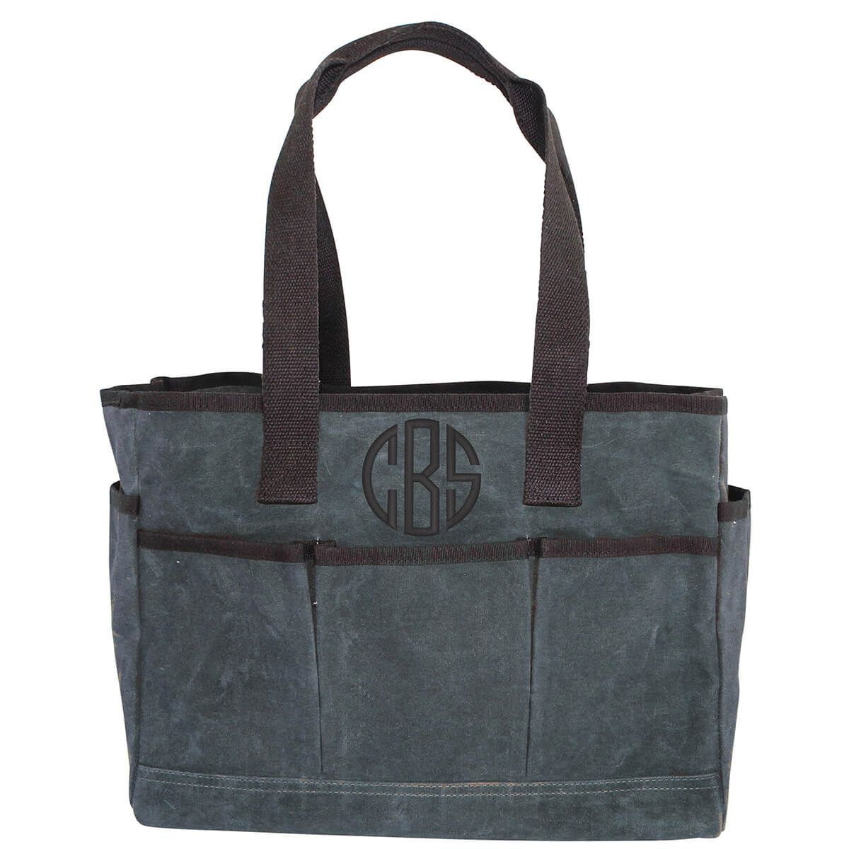 Monogrammed Canvas Utility Garden Tools Tote Bag Waxed Canvas