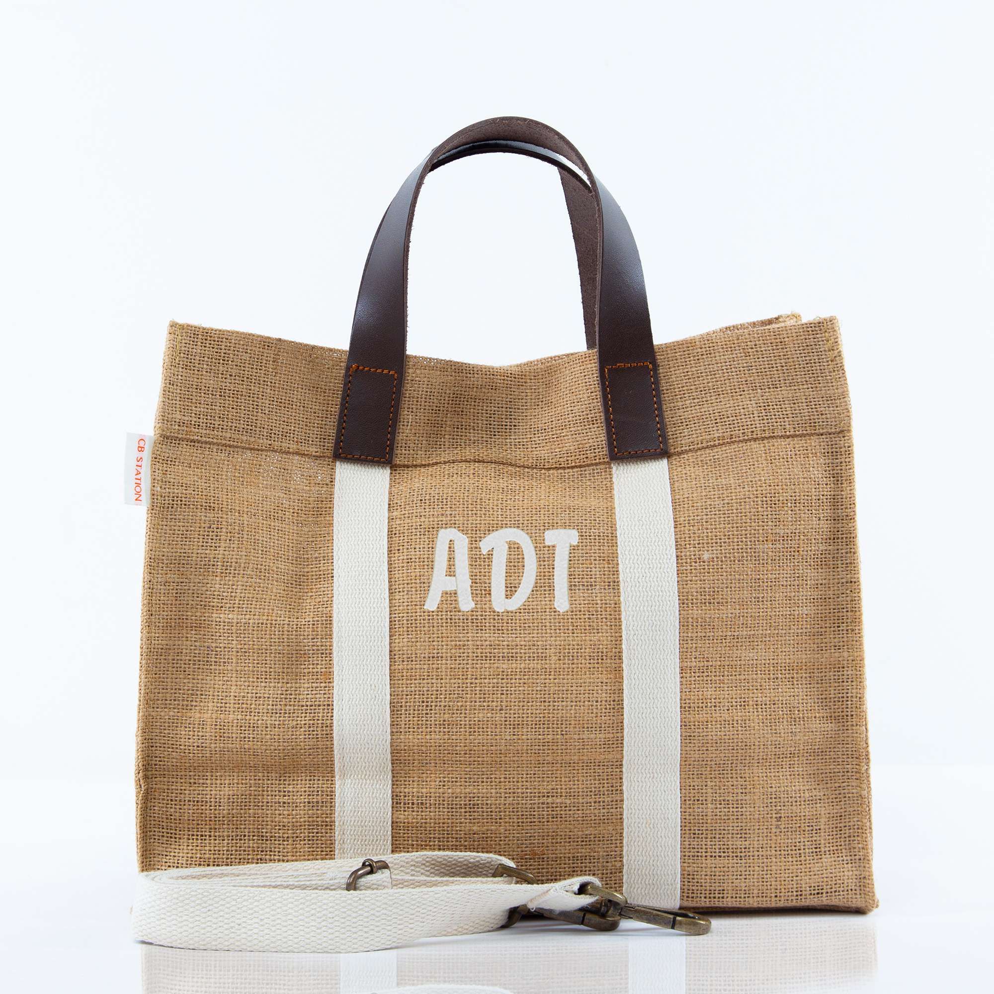 Fulham Personalized Monogram Canvas Tote Bag Leather Straps