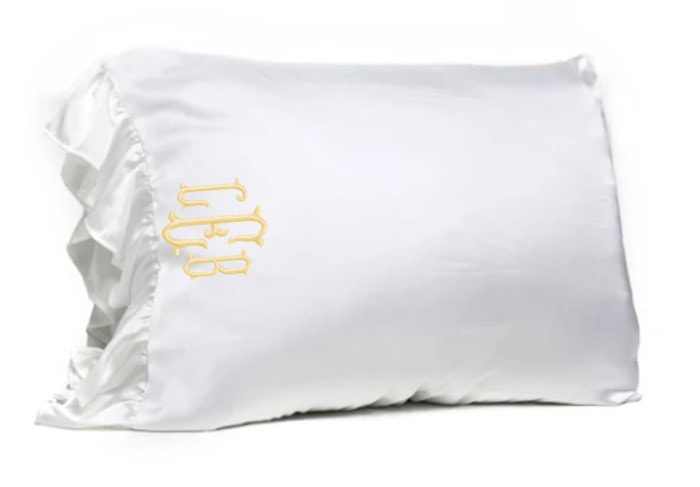Monogrammed Silk ruffle pillowcase bedding sleep pillow college