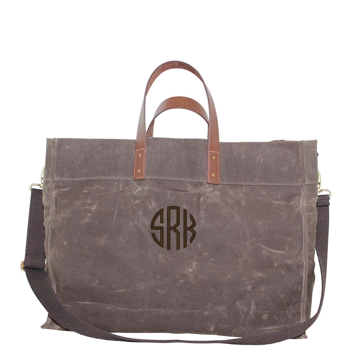 Monogrammed Waxed Canvas Tote Bag Leather Handles Utility Advantage Travel