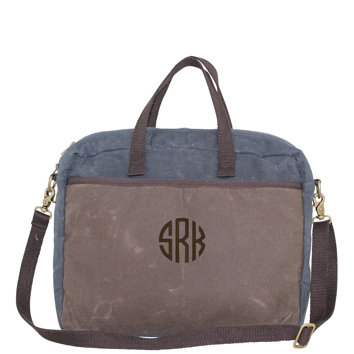 Monogrammed Waxed Canvas Laptop Bag Case Luggage Tote Bag Slate Blue