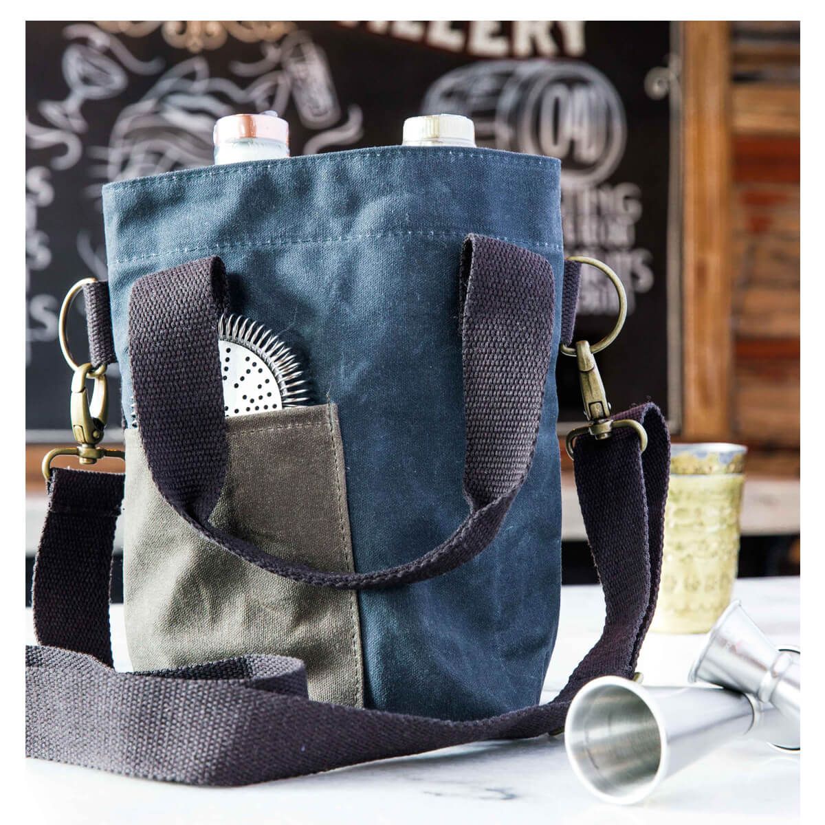 Monogrammed Waxed Canvas Wine Bottle Carrier Tote Bag Picnic Canvas Bag